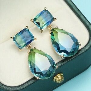 Women's Blue and Green Teardrop Earrings